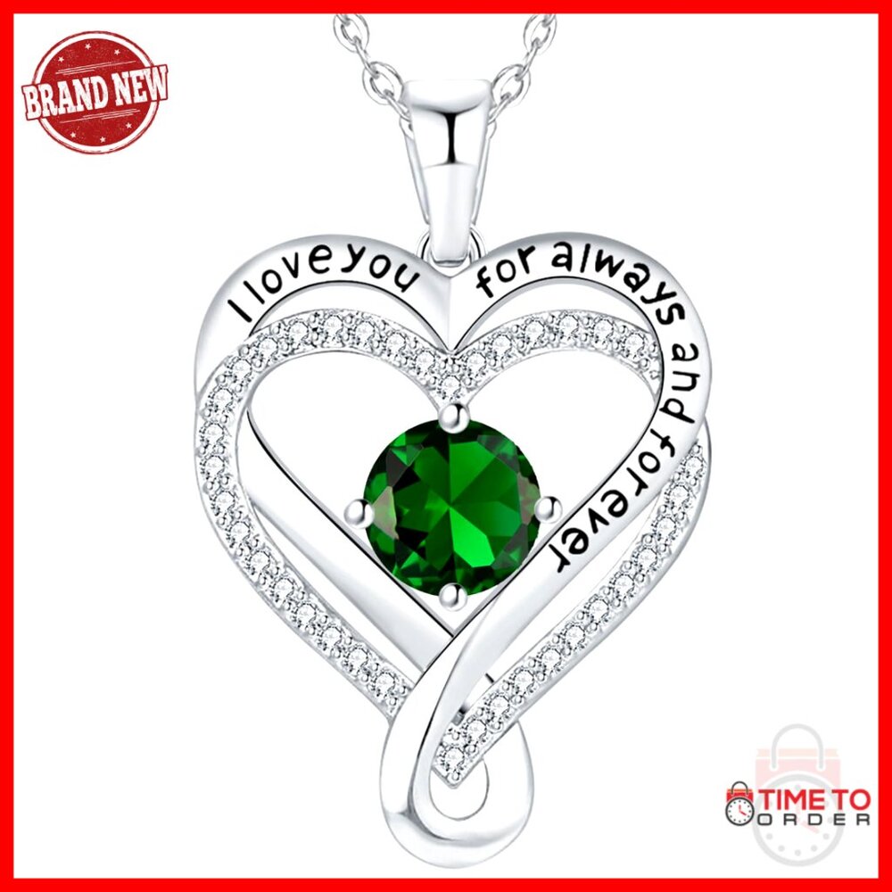 Sterling Silver Infinity Heart Necklace Engraved I Love You Birthstone Gift